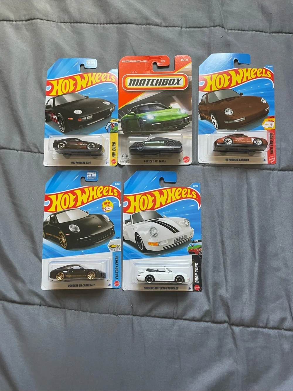 Hot Wheels and Matchbox Porsche Toy Car Pack - Black, White, Brown, Green